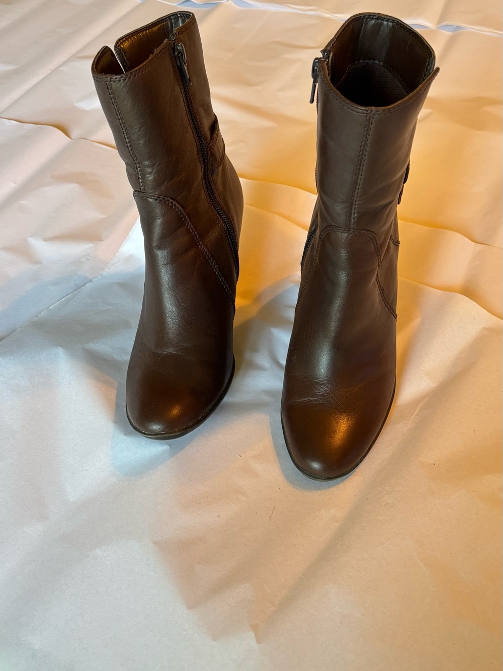 a.n.a Dark Brown Leather Mid-Calf Zip Heeled Boots